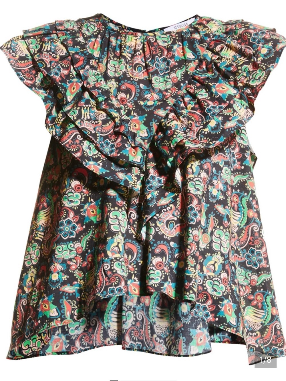 10 Crosby Derek Lam Hailey Black Paisley Floral Cap-Sleeve Blouse size 4